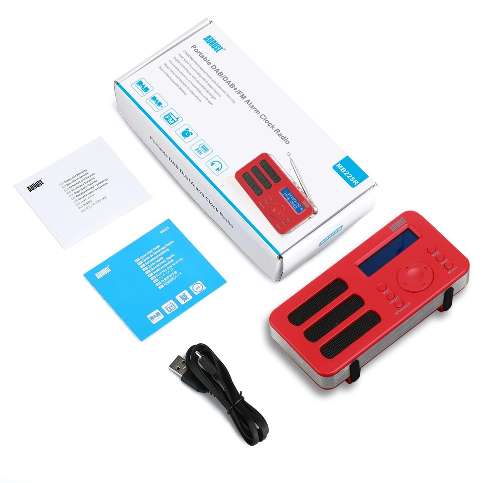 image 1 of Portable DAB, DAB+, FM Radio Alarm Clock with Built-In Rechargeable Battery + RDS, DRC, Prune & AUX Output - August MB225R