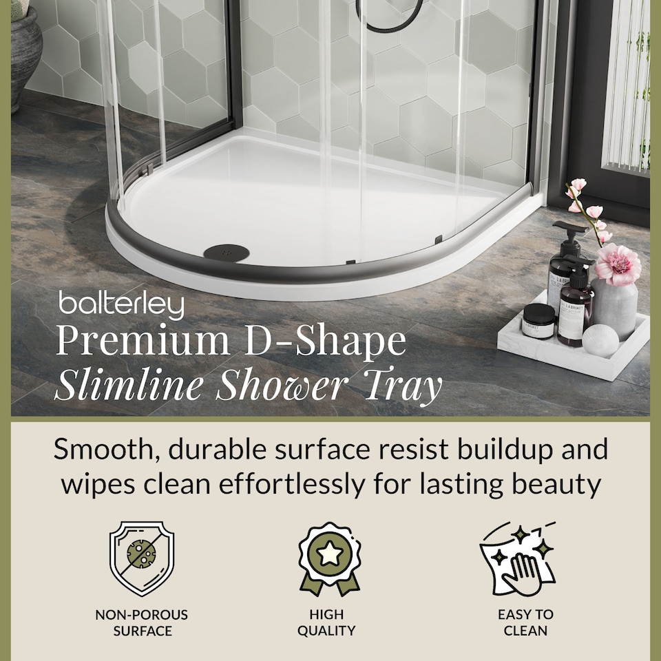 image 1 of Balterley Premium D Shape Shower Tray | White | White | 1