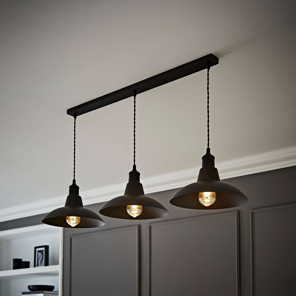 image 1 of ValueLights Civic Black Dome 3 Drop Bar Black Pendant Light | Black