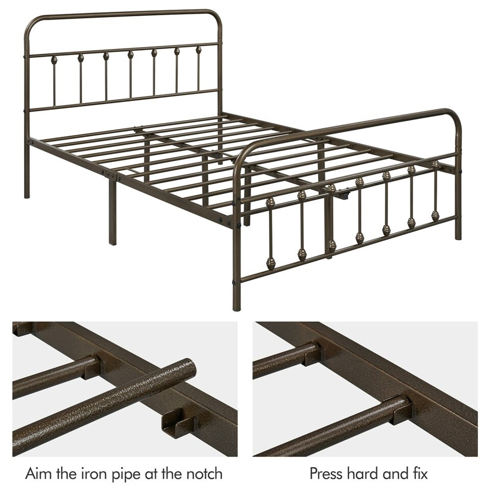 image 1 of Yaheetech Full Classic Iron Platform Bed with High Headboard and Footboard Bronze