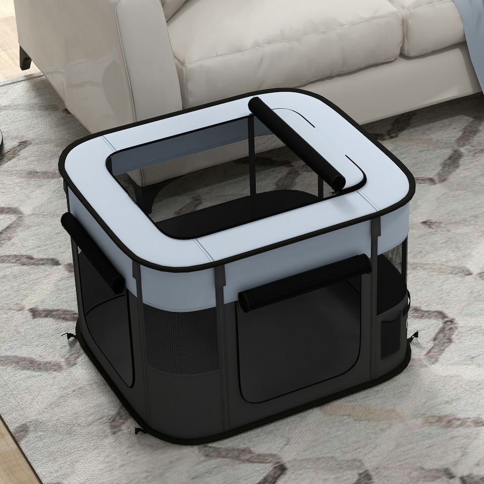 image 1 of PawHut Portable Dog Pen for Puppies, Rabbits, Kittens, Guinea Pigs - Grey