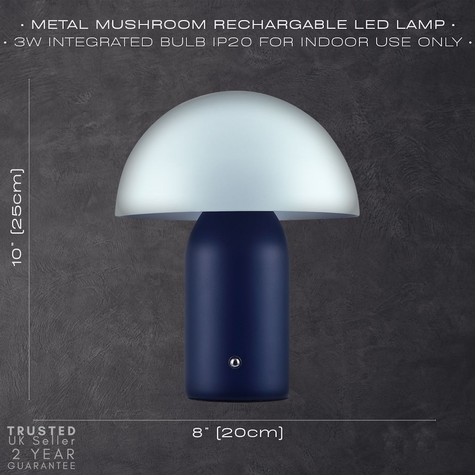 image 1 of Modern Rechargeable Mushroom Table Lamp in Midnight and Nova Blue - Touch Dimmer | Blue | Midnight Blue | 1