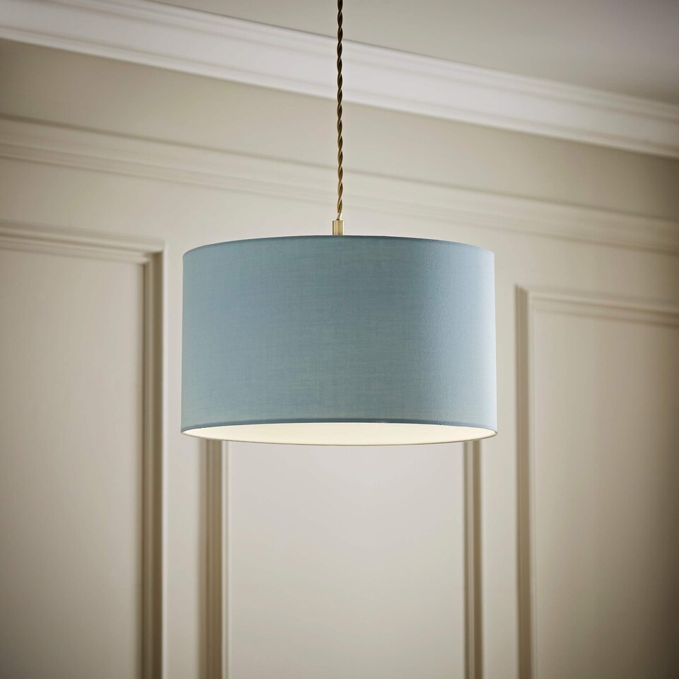image 1 of ValueLights Reni Duck Egg Blue Fabric Ceiling Lamp Shade & Bulb (D)35cm | Blue
