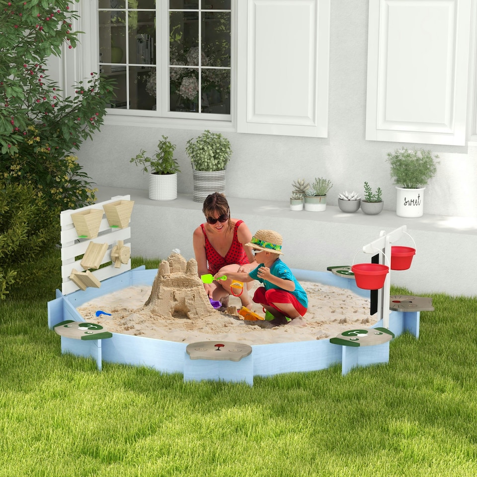 image 1 of Outsunny Kids Sandbox, Outdoor Playset, for Ages 3-7 Years - Blue