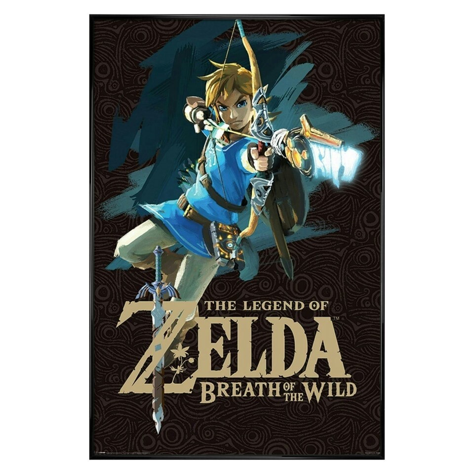 image 1 of Gloss Black Framed Zelda Breath of the Wild Game Cover Maxi Poster | Multi
