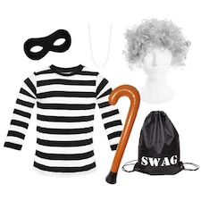 Grandma Burglar Costume - Top, Wig & Accessories Black | XL