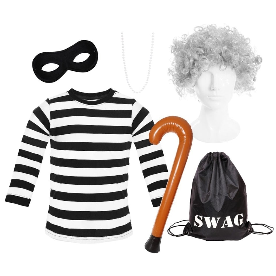 image 1 of Grandma Burglar Costume - Top, Wig & Accessories Black | XL
