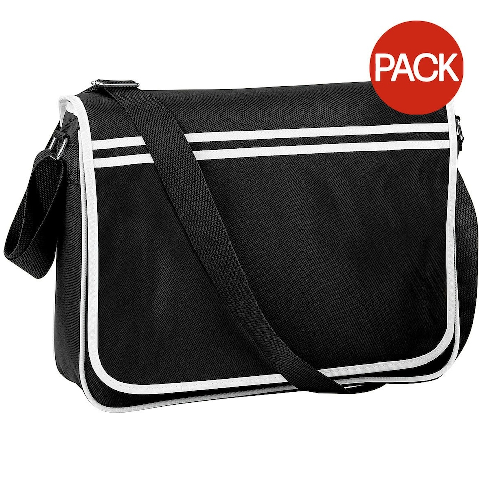 image 1 of Bagbase Retro Adjustable Messenger Bag (12 Litres) (Pack Of 2) - Black/White - One Size Black