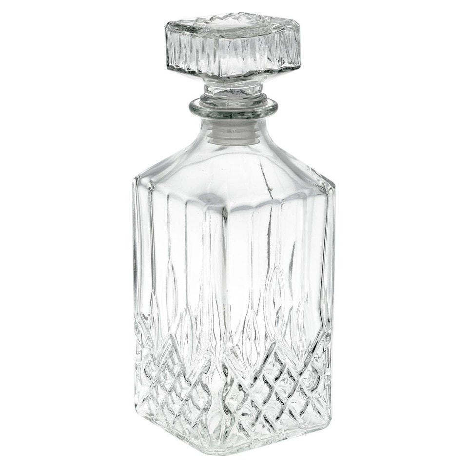 image 1 of 1L Round Glass Whisky Whiskey Decanter Cut Look Carafe Bar Spirits Brandy Sherry