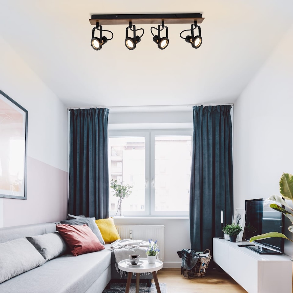 image 1 of COSYLYTE Riverton 4 Light Matt Black Spotlight with Walnut Wooden Backplate | Black | Walnut wood | 1