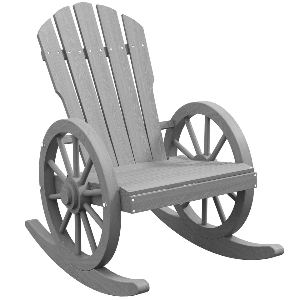 image 1 of Outsunny Wooden Adirondack Rocking Chair Reclining Armchair Outdoor Garden Furniture Patio Porch Rocker - Grey | Grey | Grey