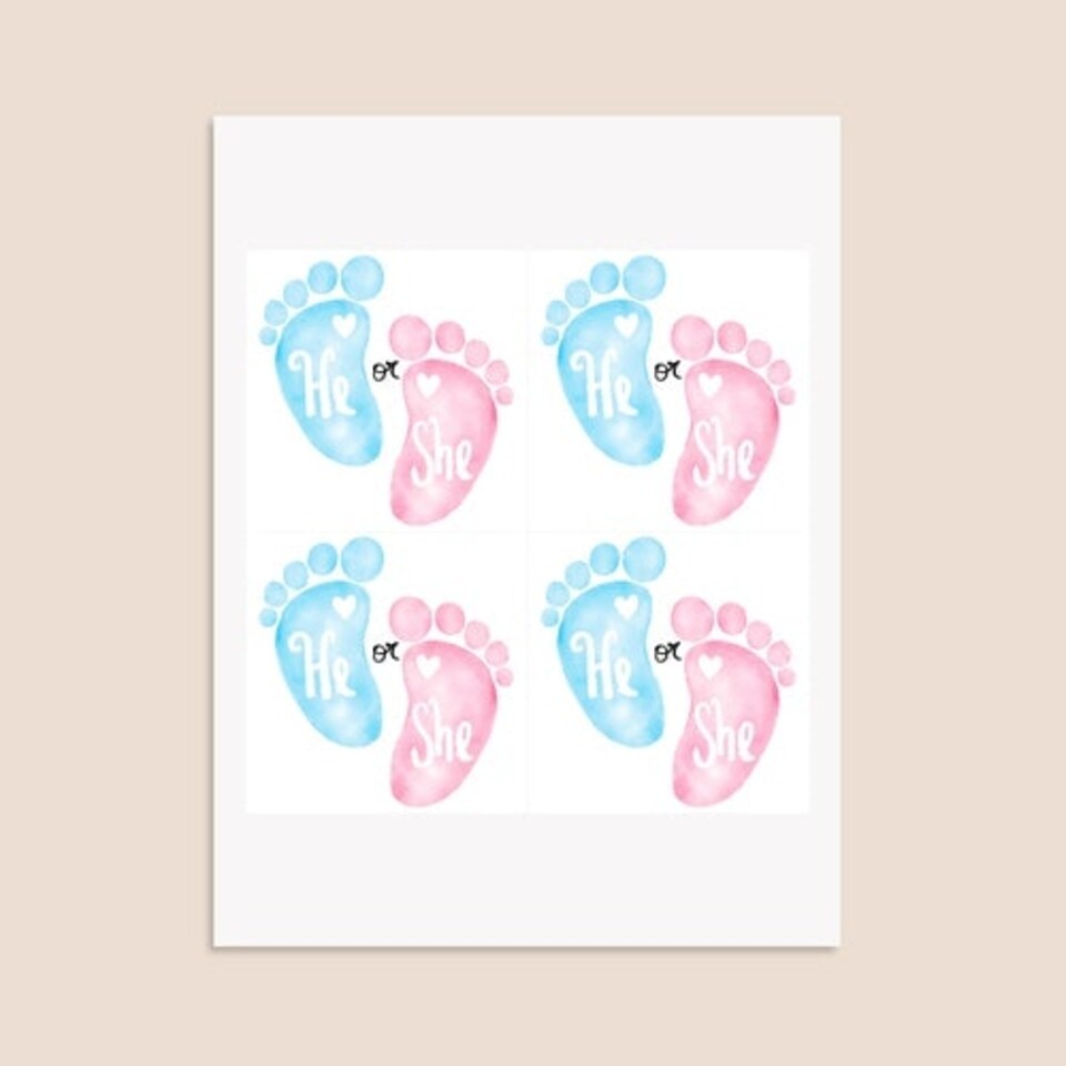 image 1 of He or She Gender Reveal Square Stickers 95mm - Sheet of 4