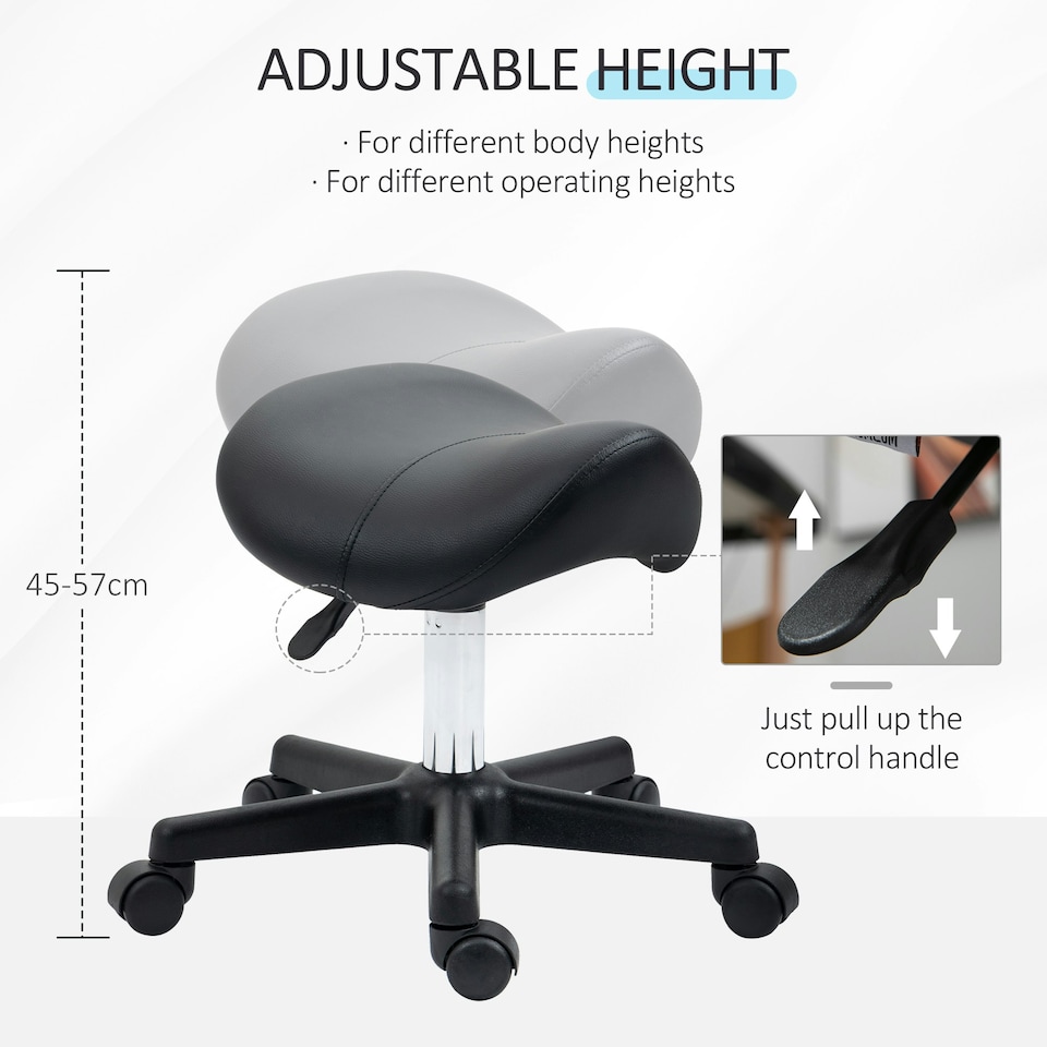 image 1 of HOMCOM Saddle Stool Adjustable Rolling Salon Chair for Massage Spa Beauty Black
