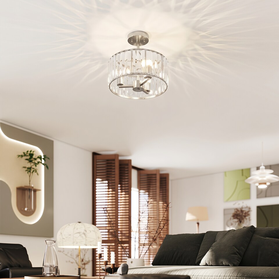 image 1 of HOMCOM Semi Flush Mount Modern Crystal Chandelier Ceiling Light