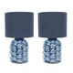 image 1 of ValueLights Priyah Set of 2 - Navy Blue Textured Scallop Effect Ceramic Table Lamp with Drum Shade | Blue