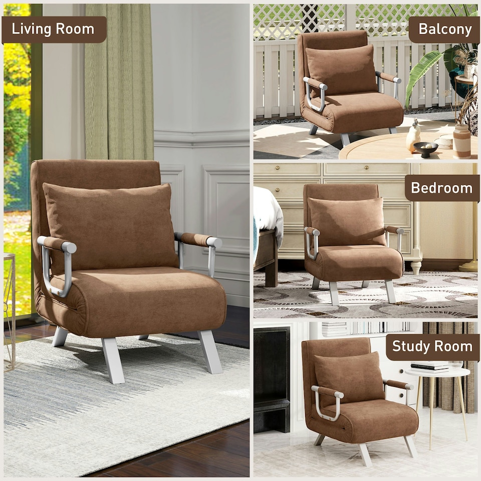 image 1 of HOMCOM Folding 5 Position Convertible Sleeper Chair Bed Coffee | Multi | Chair