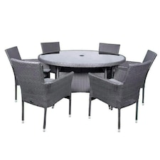 Malaga 6 Seater Stacking Dining Set with Cushion - Synthetic Rattan - L140 x W140 x H74 cm - Slate Grey