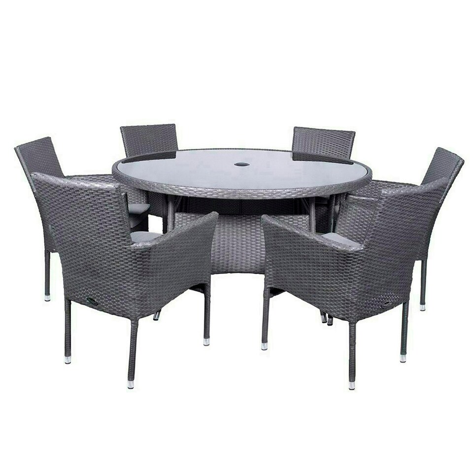 image 1 of Malaga 6 Seater Stacking Dining Set with Cushion - Synthetic Rattan - L140 x W140 x H74 cm - Slate Grey