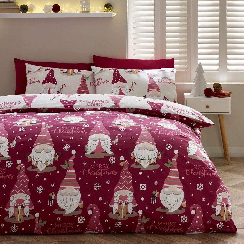 image 1 of Catherine Lansfield Christmas Gonks Reversible Duvet Cover Set