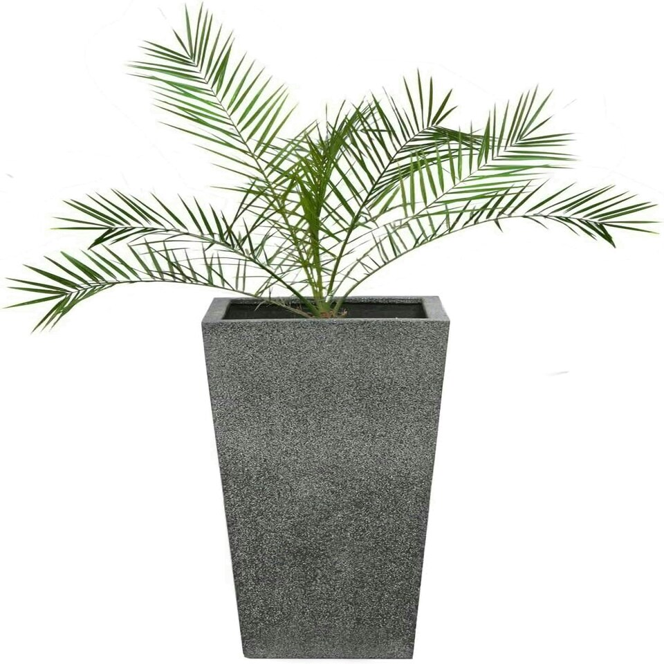 image 1 of Primrose Poly Terrazzo Stone Black Tall Flared Outdoor Square Planter 91cm