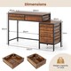 image 2 of COSTWAY Computer Desk with 5 Drawers and Side File Cabinet Brown Brown