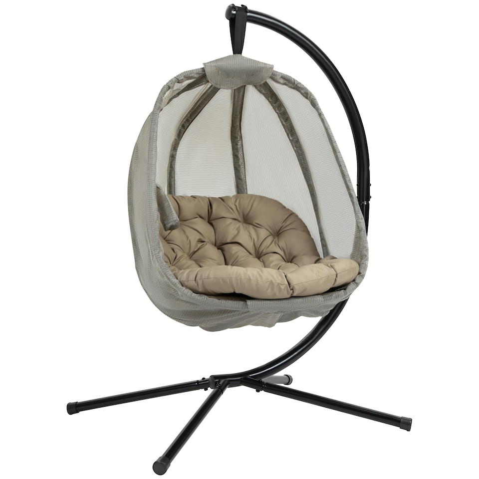 image 1 of Outsunny Folding Hanging Egg Chair w/ Cushion and Stand for Indoor Brown