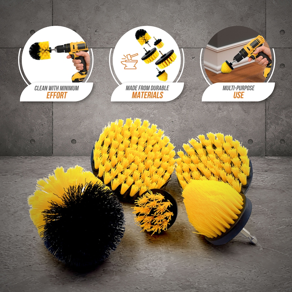 image 1 of 5 Piece Drill Cleaning Brush Set with Nylon Bristles, Plastic Power Scrubber Attachments for Bathroom, Car and Carpet Cleaning