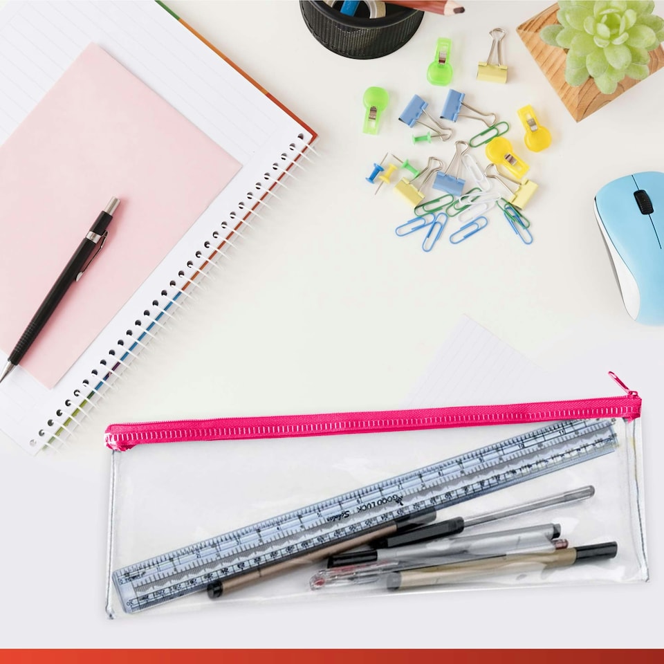 image 1 of Janrax 13x5" Red Zip Clear Exam Pencil Case