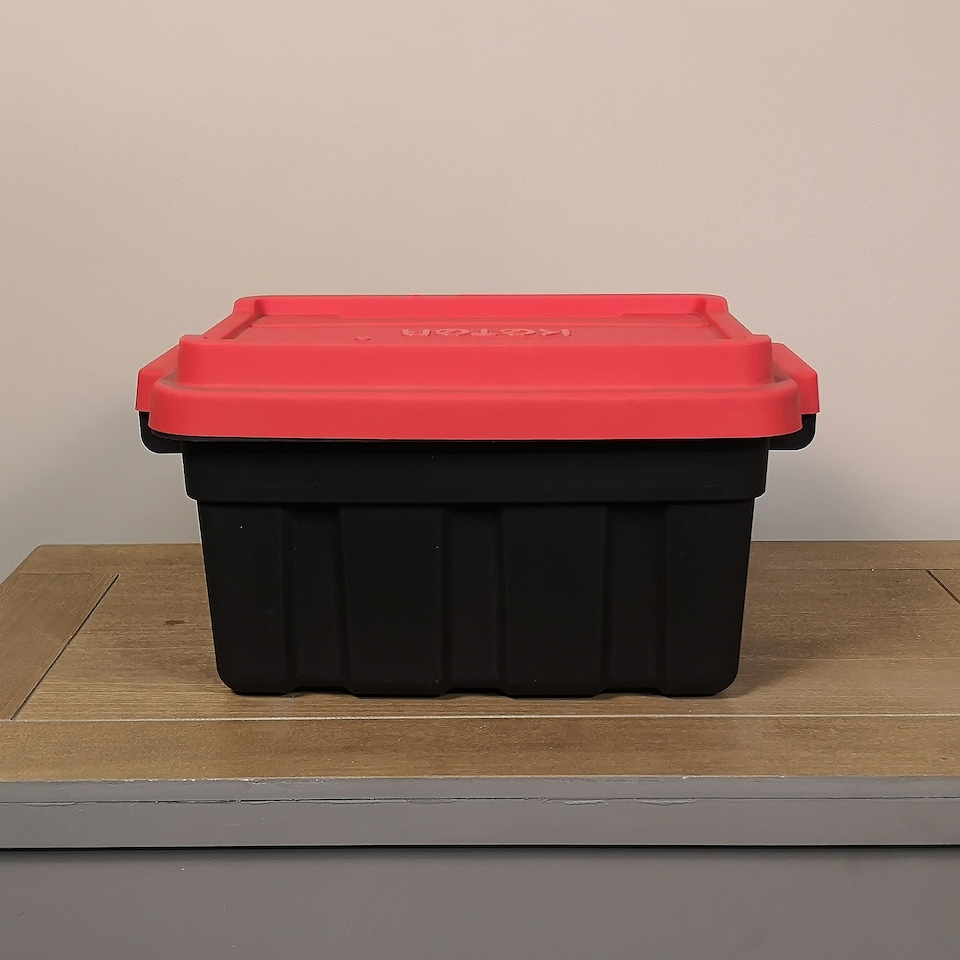 image 1 of 11L Black and Red Small Tuff Stackable Storage Box with Lid and Carry Handles | Multi | Black / Red