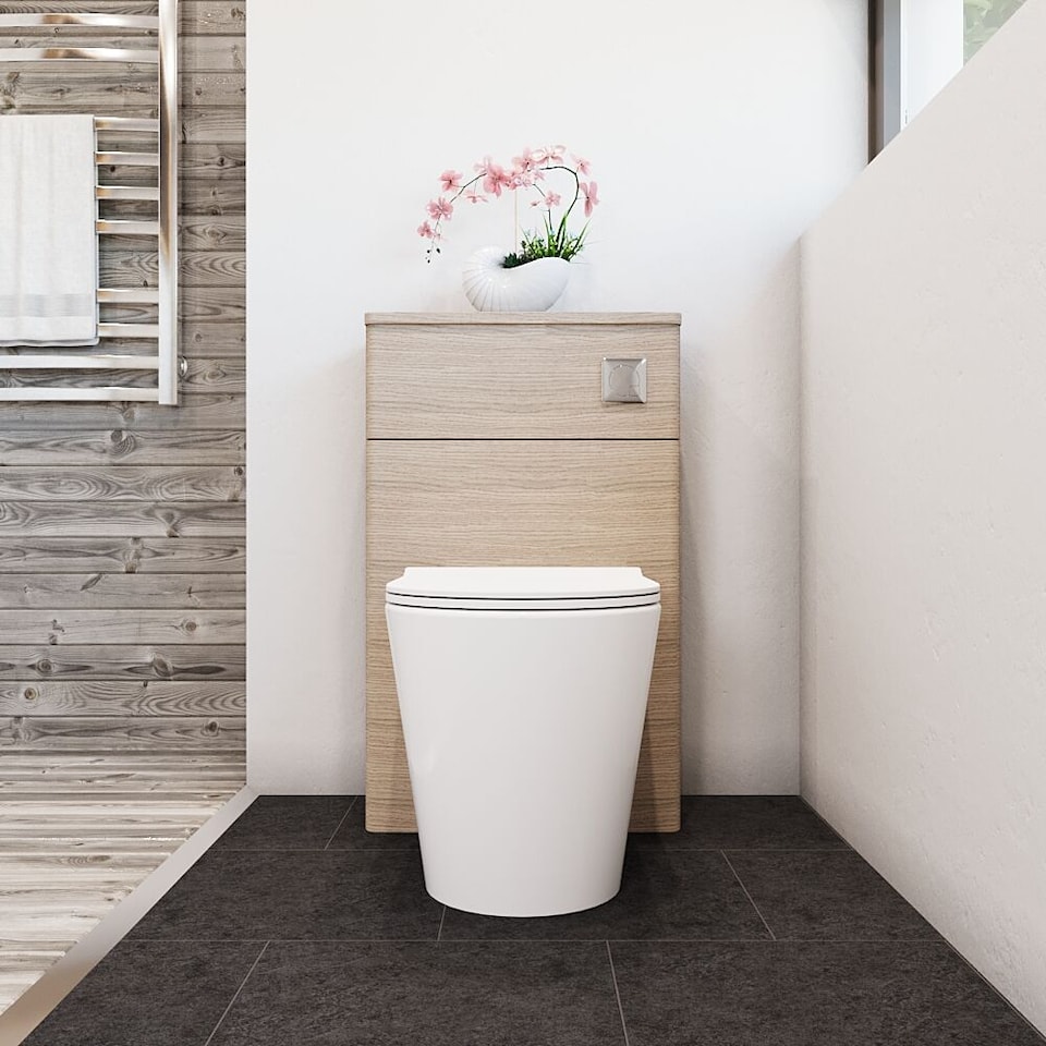 image 1 of Balterley Contemporary Compact Bathroom Rectangular WC Toilet Unit | Brown | Solace Oak | 1
