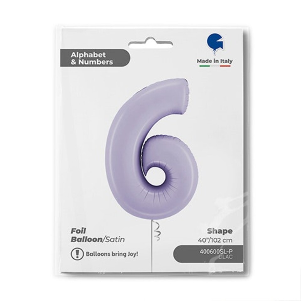 image 1 of Satin Lilac Number 6 Giant Foil Helium Balloon 102cm / 40 in