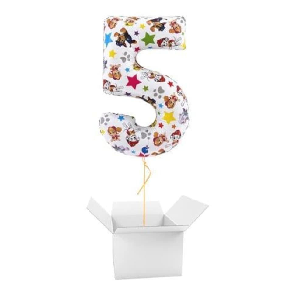 Paw Patrol Number 5 Giant Helium Foil Balloon - Inflated Balloon in a Box Multi