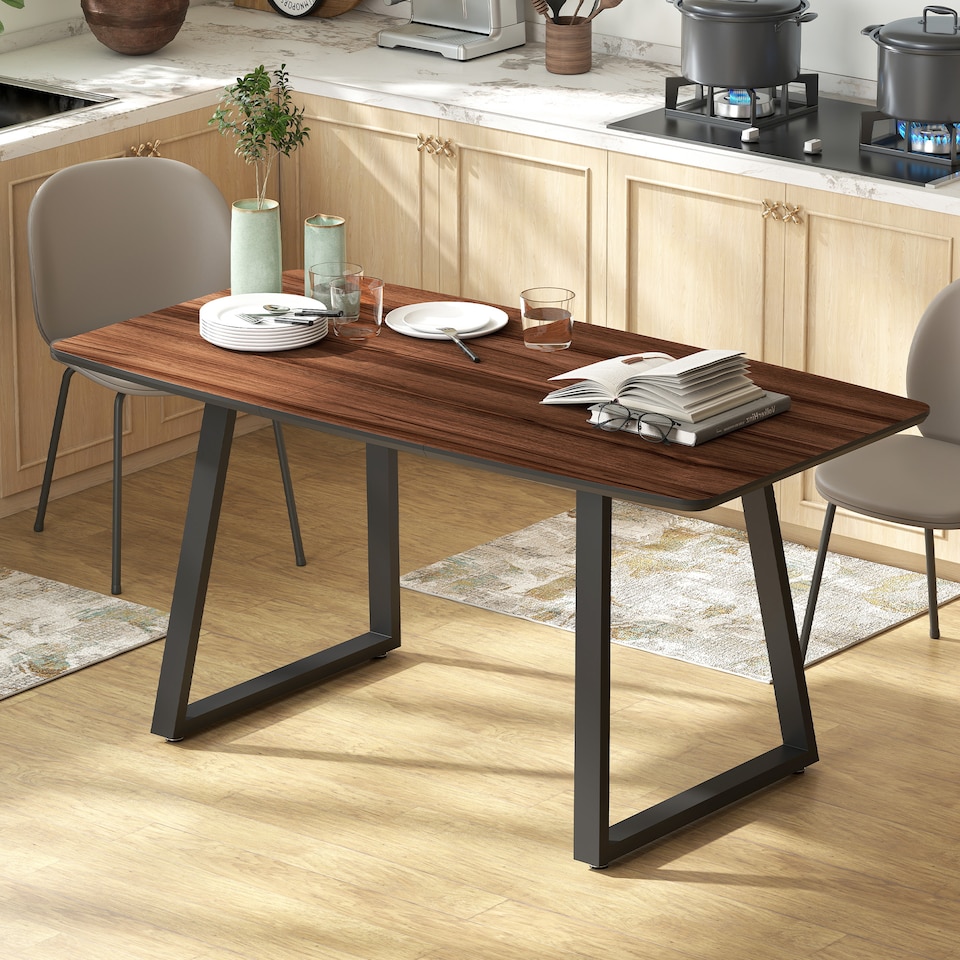 image 1 of HOMCOM Extendable Dining Table Rectangular Wood Effect Tabletop for 4-6 People with Steel Frame & Hidden Leaves for Kitchen, Dining Room, Living Room