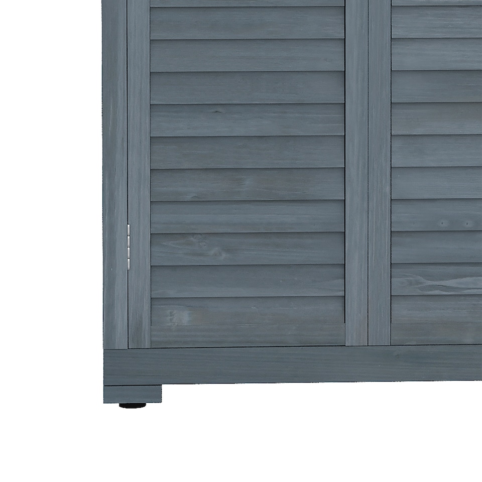 image 1 of Outsunny Small Shed, Wooden Garden Storage Shed, 3 Shelves Outdoor Tool Shed Cabinet with Asphalt Roof and Shutter Doors, 87cm x 47cm x 160cm, Grey | Grey | 1