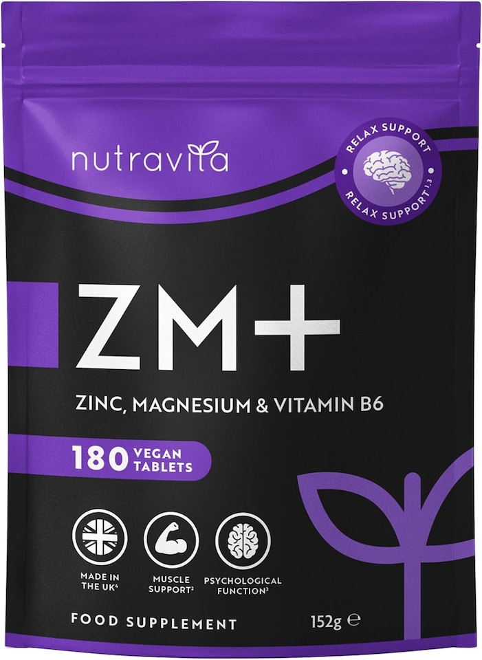 image 1 of Nutravita ZM+ Supplements - Vegan Supplement Zinc Magnesium Vitamin B6 - Sleep Aid, Muscle Recovery, Supports Testosterone Levels - 180 Tablets