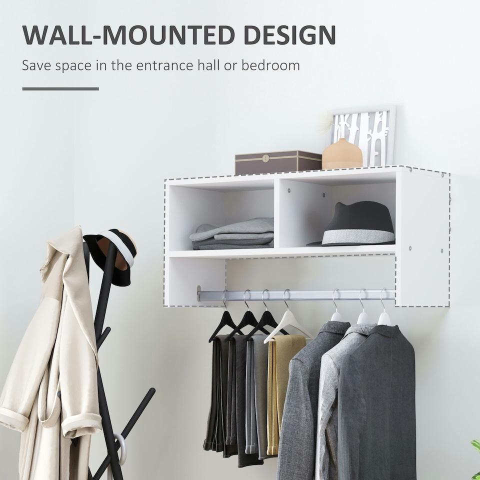 image 1 of HOMCOM Wall Mounted Storage Hat Rack Hanging Coat Organizer Hanger Home White