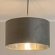 image 3 of ValueLights Reni Large Grey Velvet Chrome Inner Lamp Shade & Bulb Grey