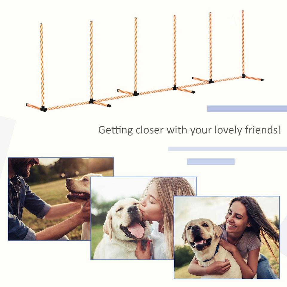 image 1 of PawHut Dog Agility Weave Poles Training Obstacle Course Set with Whistle