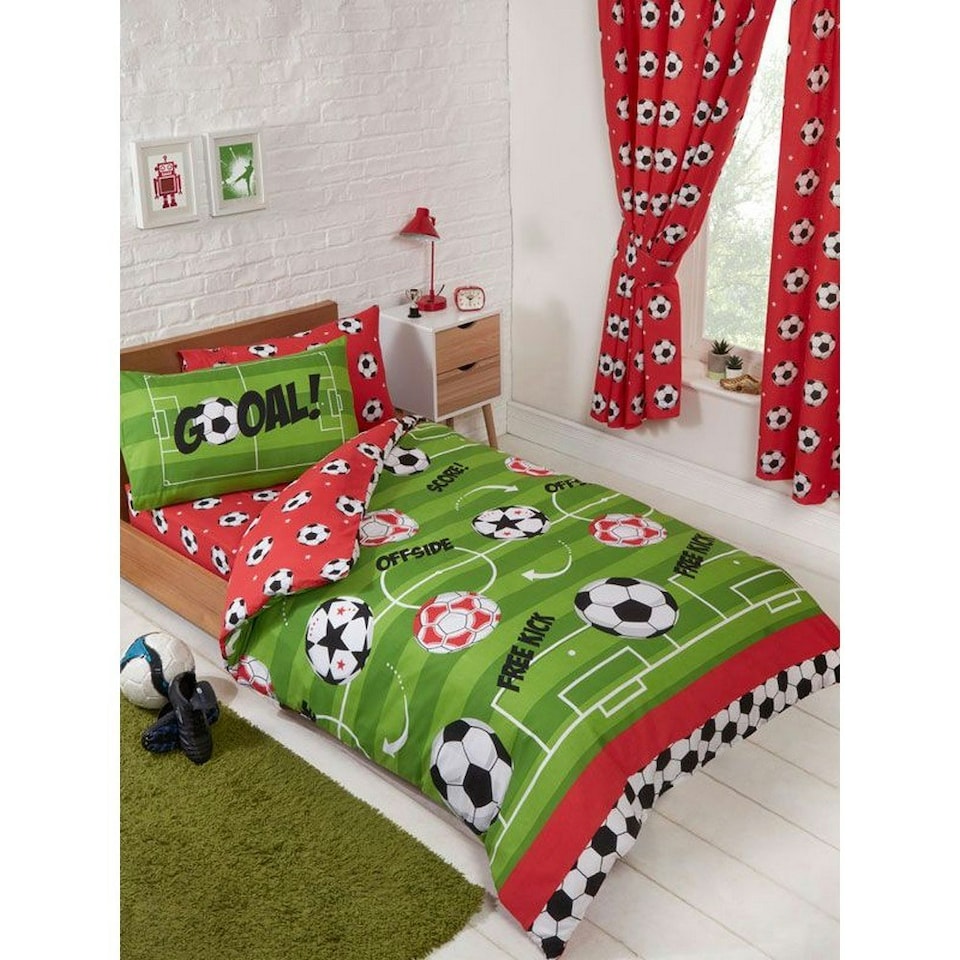 image 1 of Bedding & Beyond Childrens/Kids Football Duvet Cover Set - Green/Red/Black - Junior
