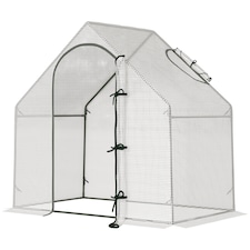 Outsunny Walk-In Portable Greenhouse Mini Grown House Steel Frame Window White