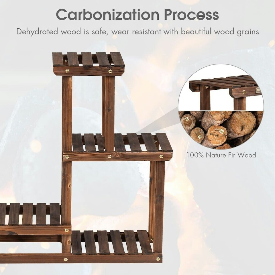 image 1 of COSTWAY Solid Wood Plant Stand Multi Layer Plant Pot Holder Brown