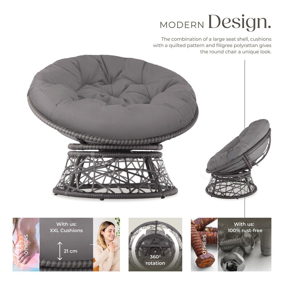 image 1 of Garden Chair Gargano - rotatable, resilient polyrattan, comfortable round cushion, | Grey | grey | One Size | 1