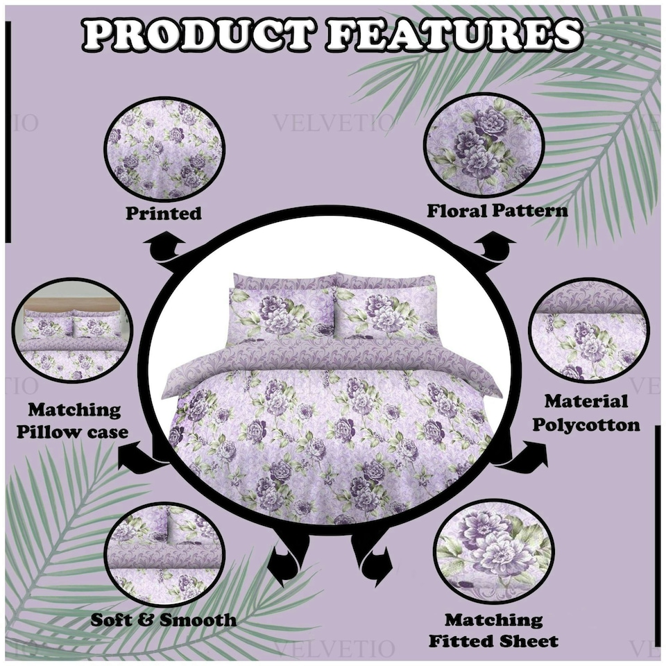 image 1 of VELVETIO Jessica Complete Duvet Cover Set with Fitted Sheet Luxury Bedding Quilt Purple | Single