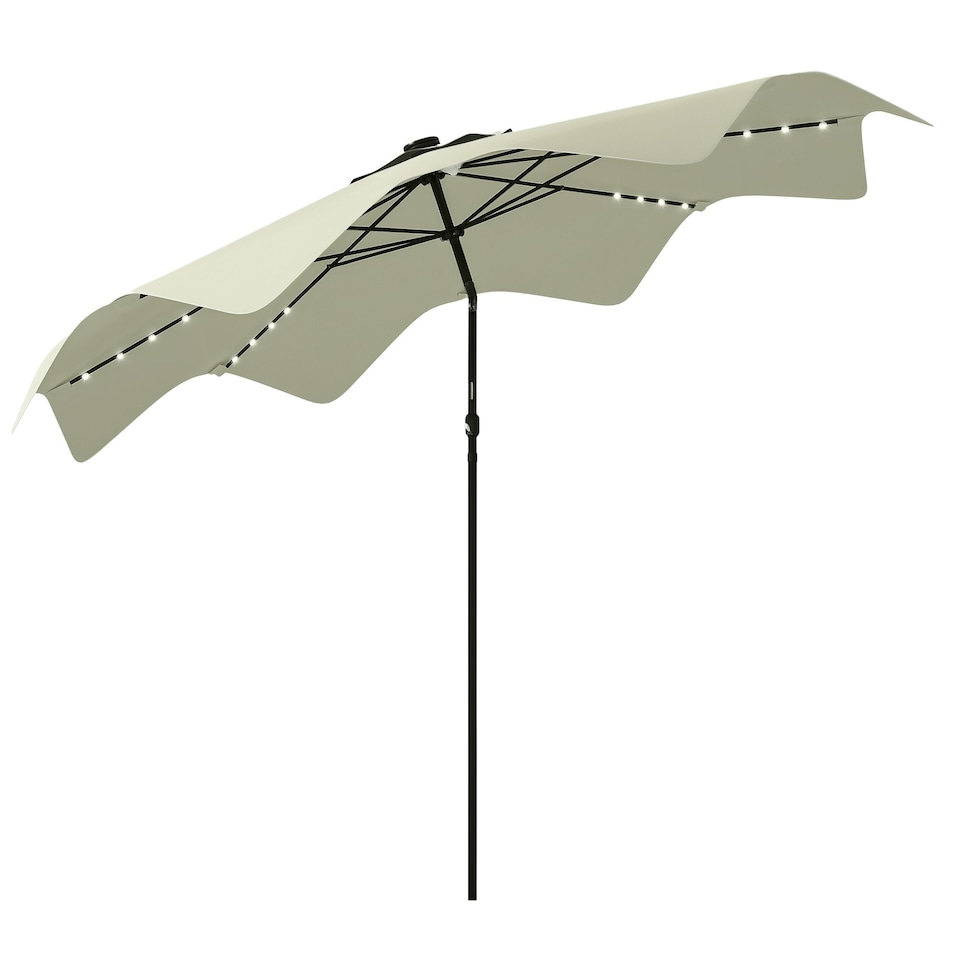 image 1 of Outsunny Garden Parasol Umbrella with LED Lights and Tilt, Table Umbrella