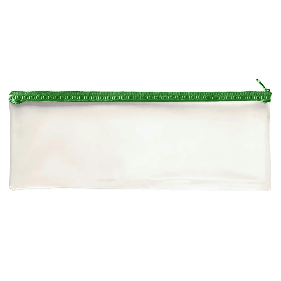 image 1 of Pack of 48 Janrax 13x5" Green Zip Clear Exam Pencil Cases