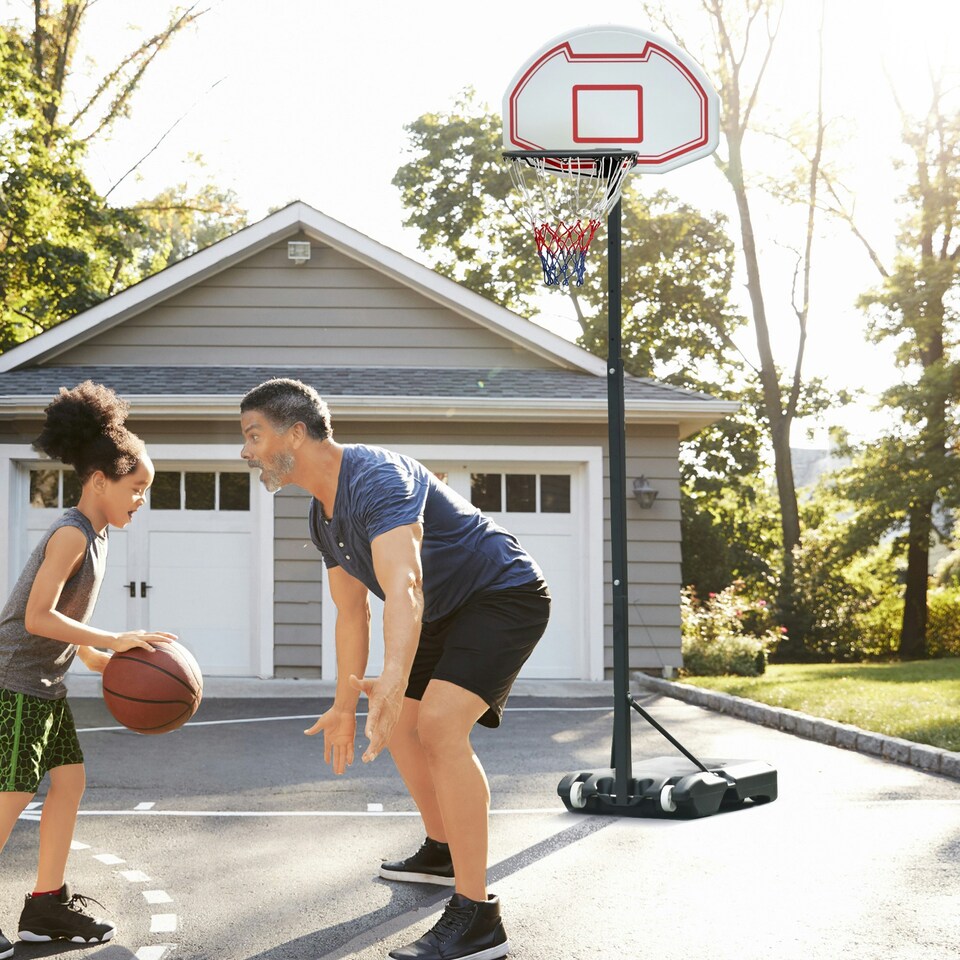 image 1 of HOMCOM 155-210cm Height Adjustable Basketball Stand Backboard w/ Net