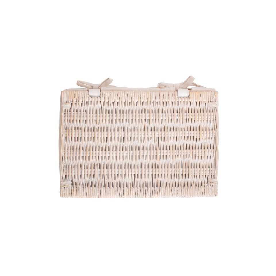 image 1 of Small White Wash Steamed Cotton Lined Wicker Storage Basket | White | White