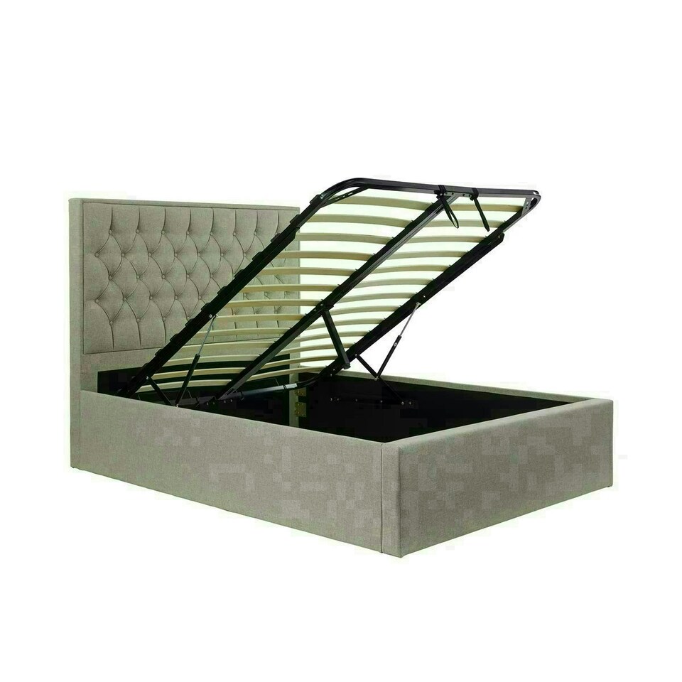 image 1 of Wilson Oatmeal Fabric Ottoman Bed And Super Ortho Orthopaedic Mattress Double | Multi