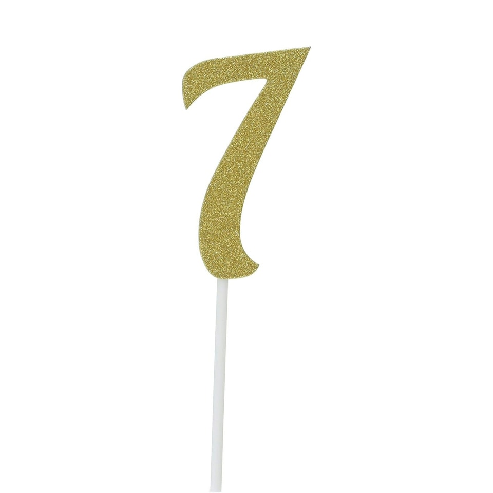 Creative Party Number 7 Glitter Cake Topper - Gold - One Size