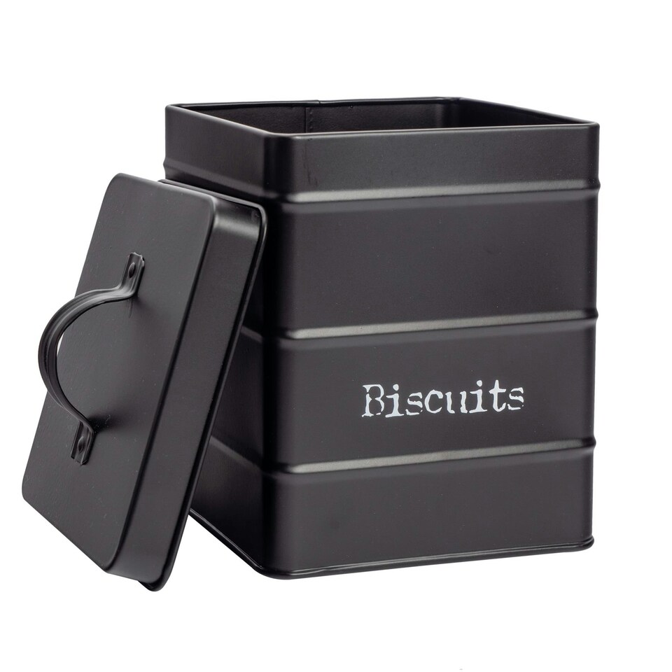 image 1 of Harbour Housewares 4 Piece Black Vintage Metal Kitchen Canisters Set Utility Storage Utility Containers Storage Box Storage Container